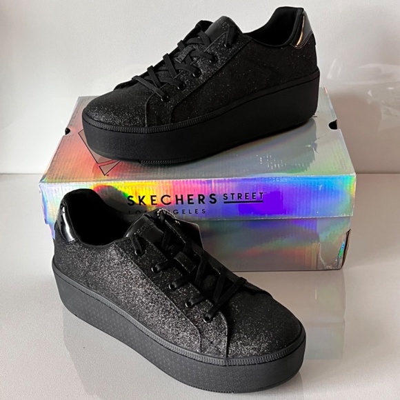 Skechers Fairy Dusted Plateau Glitter Platform Lace-Up Sneaker - Picture 3 of 6